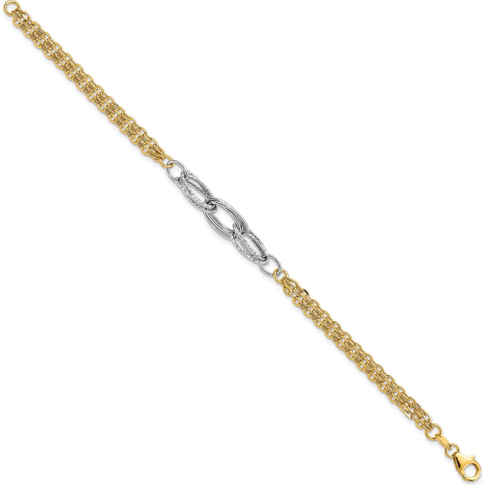 14K Two-Tone Gold Polished Diamond-Cut Fancy Link 7.5" Bracelet by 0