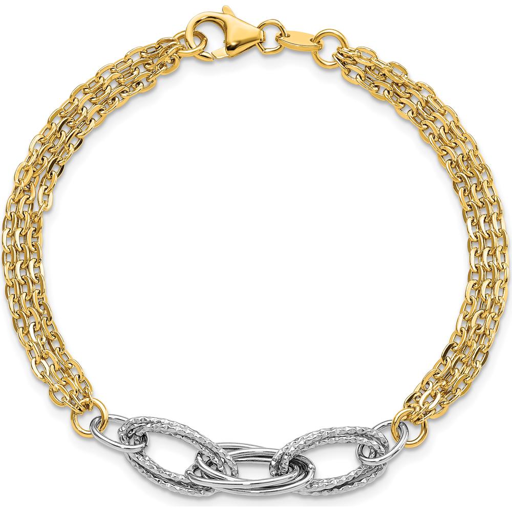 14K Two-Tone Gold Polished Diamond-Cut Fancy Link 7.5" Bracelet by 0