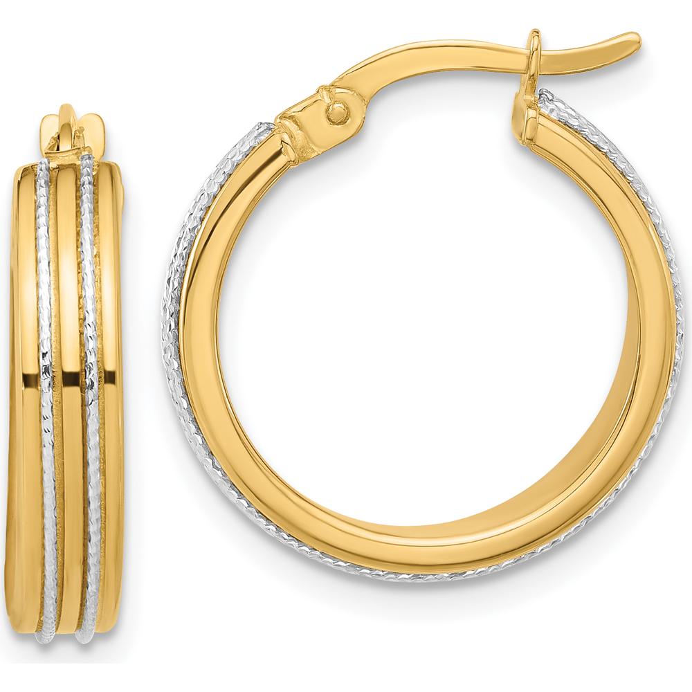14K Two-Tone Gold Polished Diamond-Cut Hoop Earrings - 20.9mm Length by 0