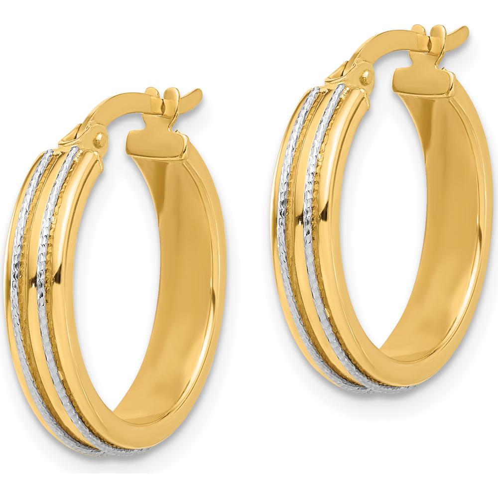 14K Two-Tone Gold Polished Diamond-Cut Hoop Earrings - 20.9mm Length by 0