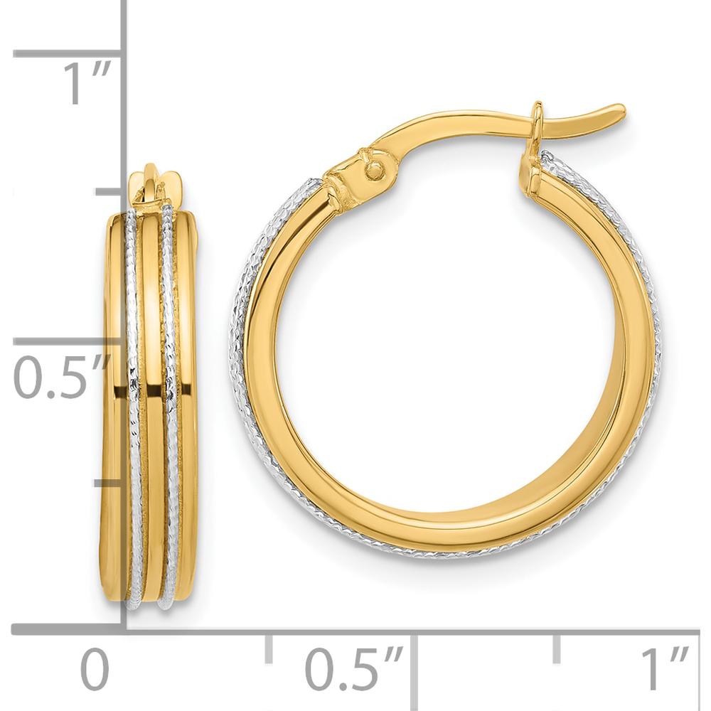 14K Two-Tone Gold Polished Diamond-Cut Hoop Earrings - 20.9mm Length by 0