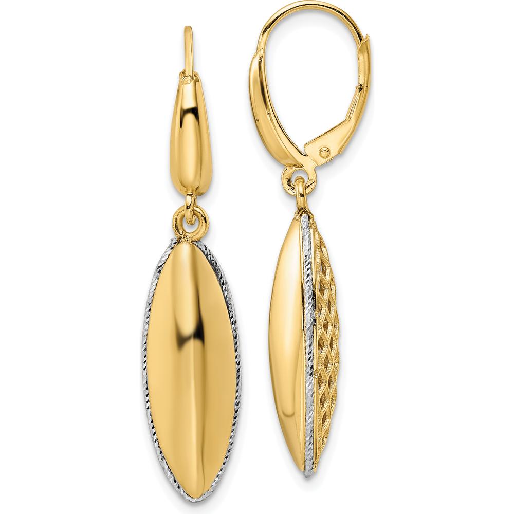14K Two-Tone Gold Polished Diamond-Cut Teardrop Drop Earrings with Criss Cross Design by 0