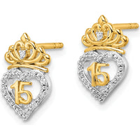 14K Two-Tone Gold Polished Diamond Heart and Crown Post Earrings - 0.065 Carats Total Diamond Weight by Oro Pregiato