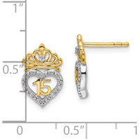 14K Two-Tone Gold Polished Diamond Heart and Crown Post Earrings - 0.065 Carats Total Diamond Weight by Oro Pregiato