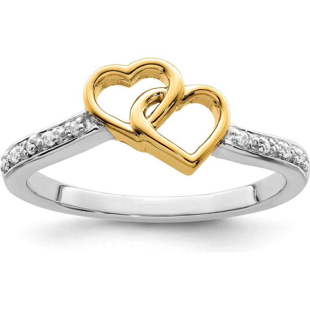 14K Two-Tone Gold Polished Double Heart Diamond Ring with 10 Round Diamonds - 0.05 Carat Total Diamond Weight by 0