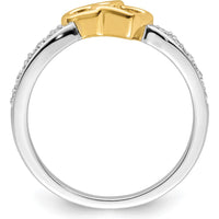 14K Two-Tone Gold Polished Double Heart Diamond Ring with 10 Round Diamonds - 0.05 Carat Total Diamond Weight by 0