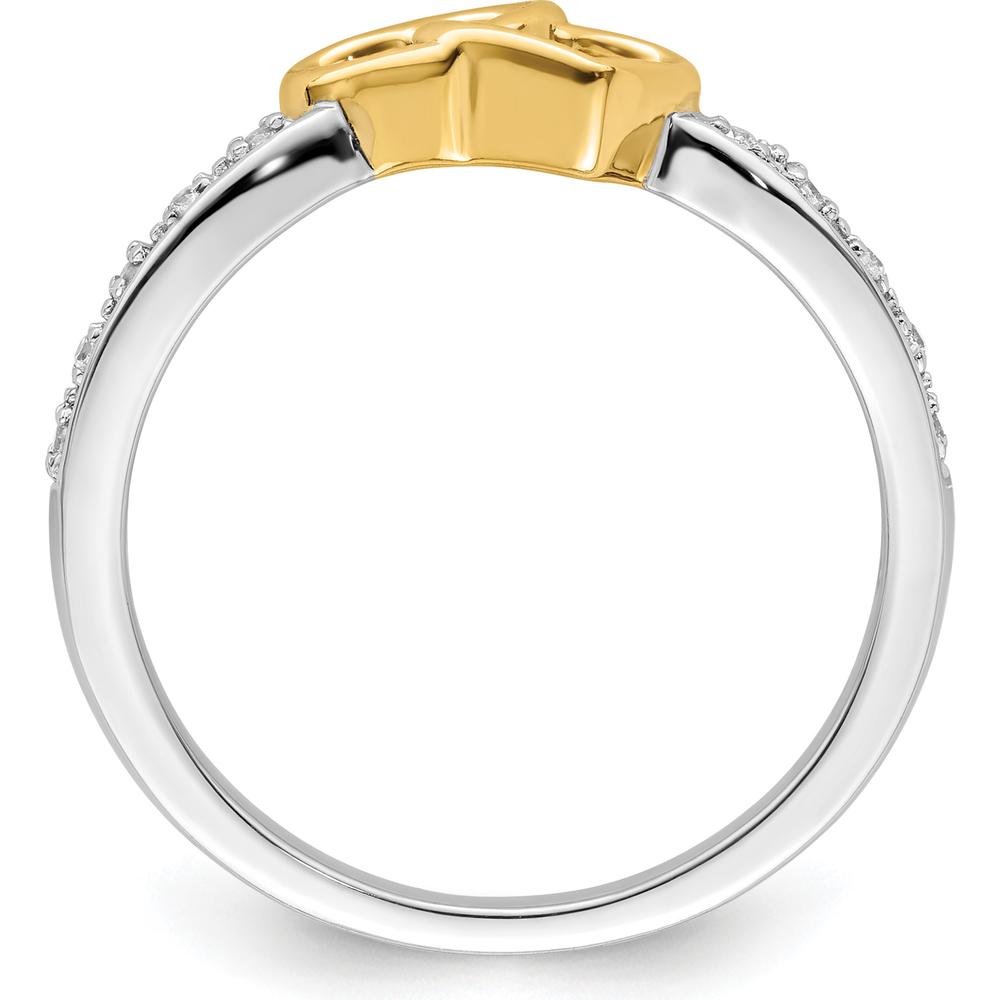 14K Two-Tone Gold Polished Double Heart Diamond Ring with 10 Round Diamonds - 0.05 Carat Total Diamond Weight by 0