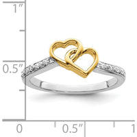 14K Two-Tone Gold Polished Double Heart Diamond Ring with 10 Round Diamonds - 0.05 Carat Total Diamond Weight by 0