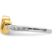 14K Two-Tone Gold Polished Double Heart Diamond Ring with 10 Round Diamonds - 0.05 Carat Total Diamond Weight by 0