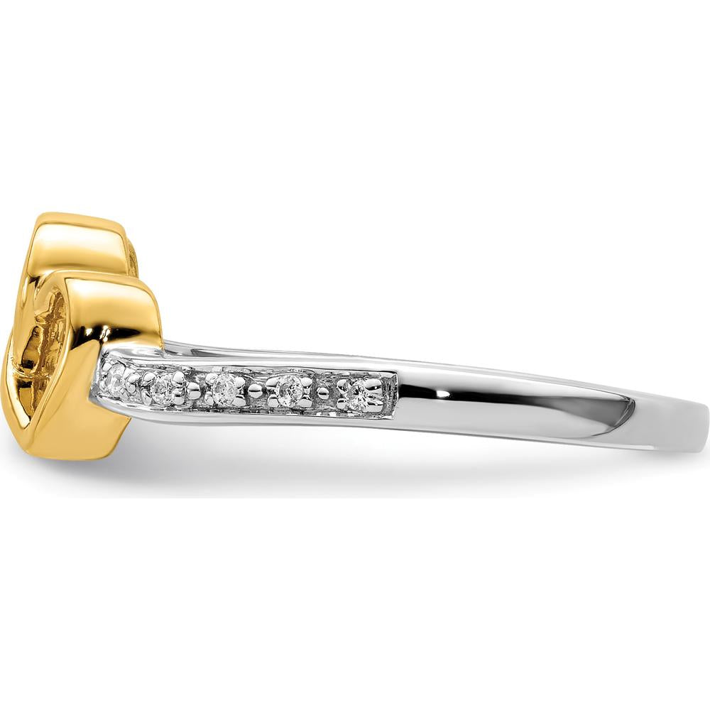 14K Two-Tone Gold Polished Double Heart Diamond Ring with 10 Round Diamonds - 0.05 Carat Total Diamond Weight by 0