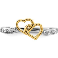 14K Two-Tone Gold Polished Double Heart Diamond Ring with 10 Round Diamonds - 0.05 Carat Total Diamond Weight by 0