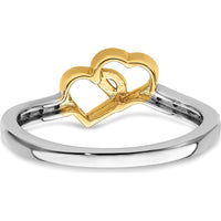 14K Two-Tone Gold Polished Double Heart Diamond Ring with 10 Round Diamonds - 0.05 Carat Total Diamond Weight by 0