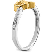 14K Two-Tone Gold Polished Double Heart Diamond Ring with 10 Round Diamonds - 0.05 Carat Total Diamond Weight by 0