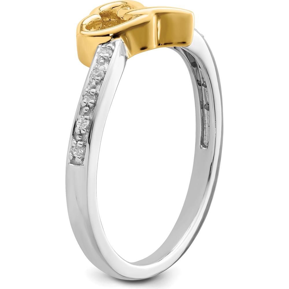 14K Two-Tone Gold Polished Double Heart Diamond Ring with 10 Round Diamonds - 0.05 Carat Total Diamond Weight by 0