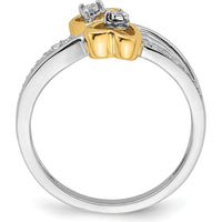 14K Two-Tone Gold Polished Double Heart Diamond Ring with Round Brilliant Cut Diamonds - 0.016 Carat Total Diamond Weight by 0