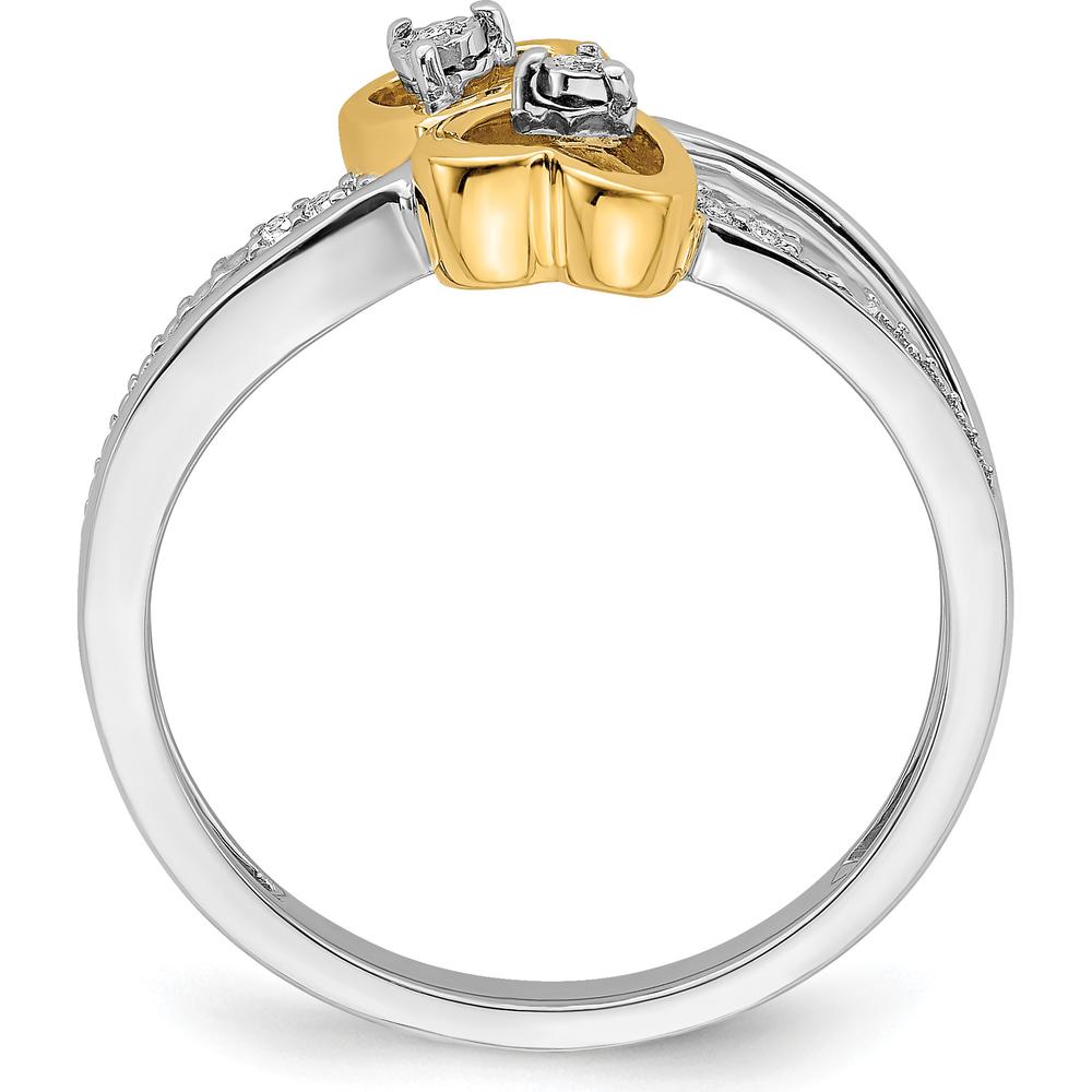14K Two-Tone Gold Polished Double Heart Diamond Ring with Round Brilliant Cut Diamonds - 0.016 Carat Total Diamond Weight by 0