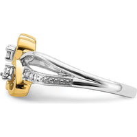 14K Two-Tone Gold Polished Double Heart Diamond Ring with Round Brilliant Cut Diamonds - 0.016 Carat Total Diamond Weight by 0