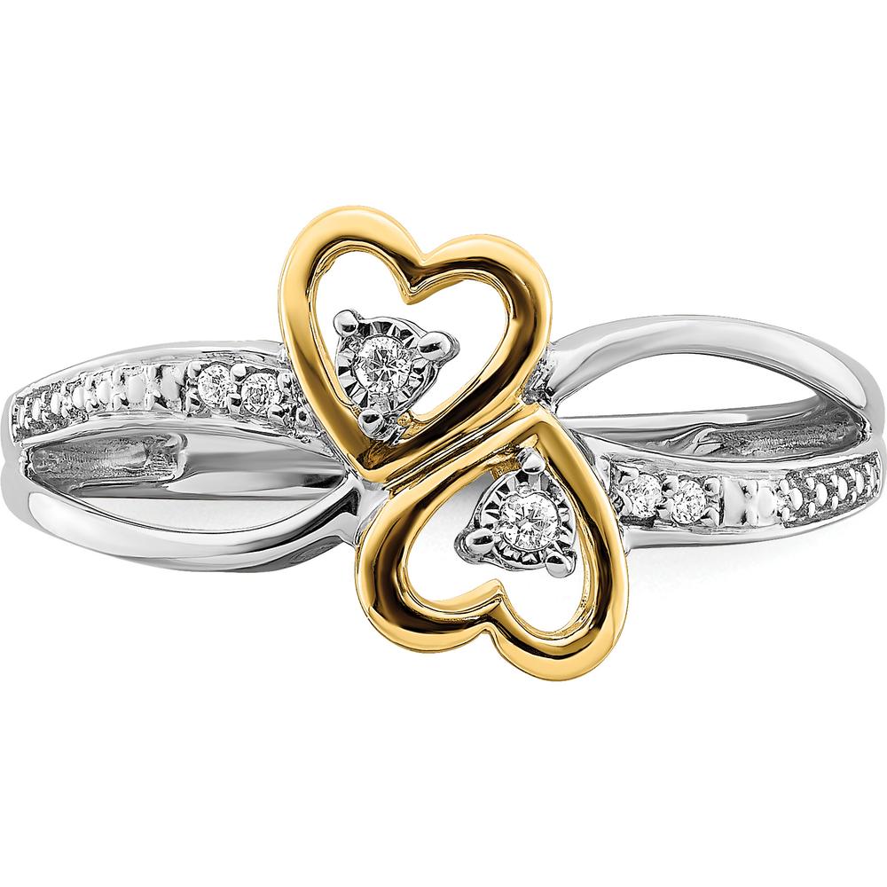 14K Two-Tone Gold Polished Double Heart Diamond Ring with Round Brilliant Cut Diamonds - 0.016 Carat Total Diamond Weight by 0