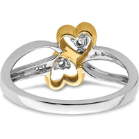 14K Two-Tone Gold Polished Double Heart Diamond Ring with Round Brilliant Cut Diamonds - 0.016 Carat Total Diamond Weight by 0