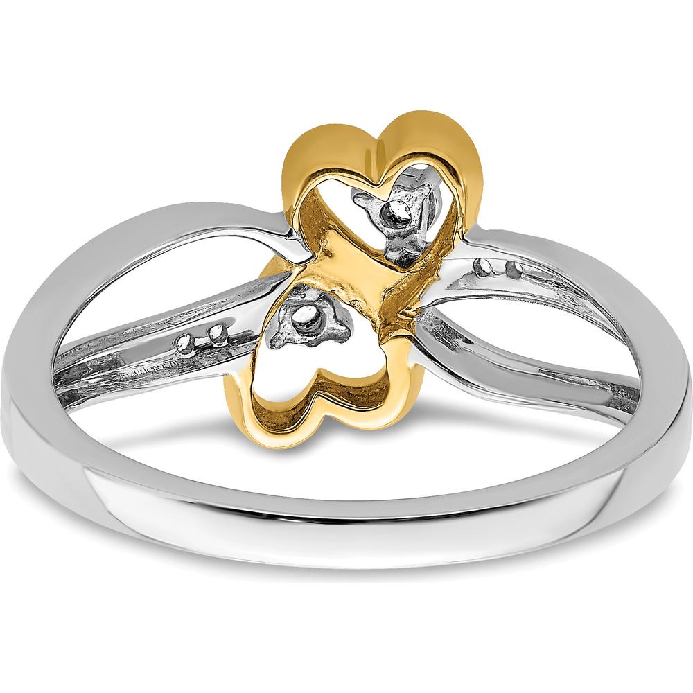 14K Two-Tone Gold Polished Double Heart Diamond Ring with Round Brilliant Cut Diamonds - 0.016 Carat Total Diamond Weight by 0