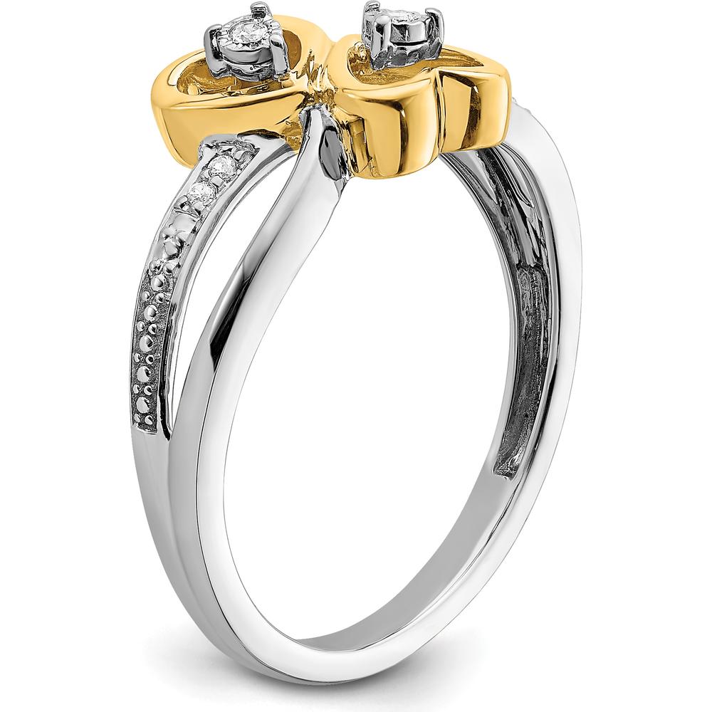 14K Two-Tone Gold Polished Double Heart Diamond Ring with Round Brilliant Cut Diamonds - 0.016 Carat Total Diamond Weight by 0