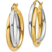 14K Two-Tone Gold Polished Double Oval Hoop Earrings - 16mm Length, 6mm Width by 0