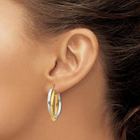 14K Two-Tone Gold Polished Double Oval Hoop Earrings - 16mm Length, 6mm Width by 0