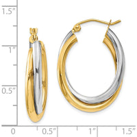 14K Two-Tone Gold Polished Double Oval Hoop Earrings - 16mm Length, 6mm Width by 0