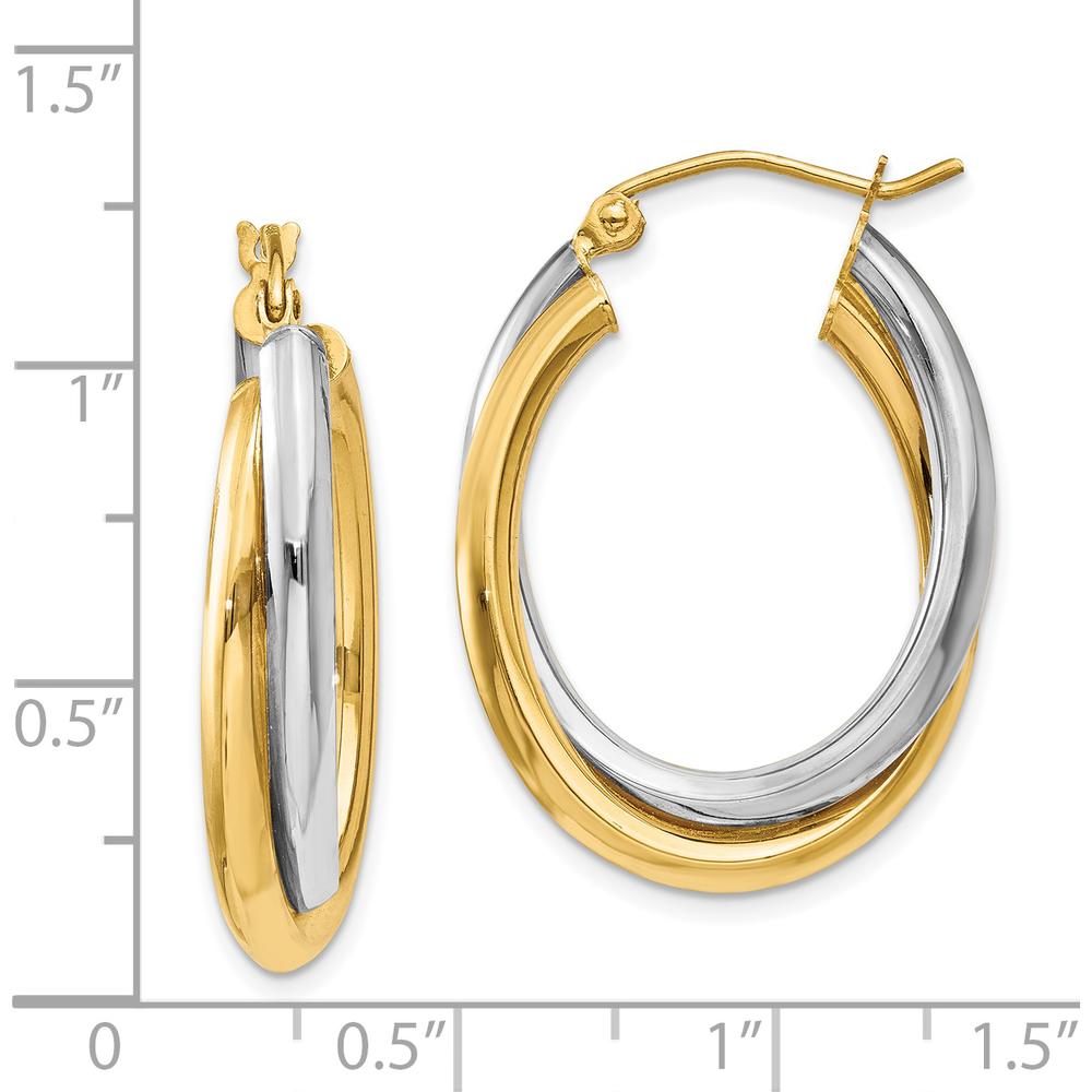 14K Two-Tone Gold Polished Double Oval Hoop Earrings - 16mm Length, 6mm Width by 0