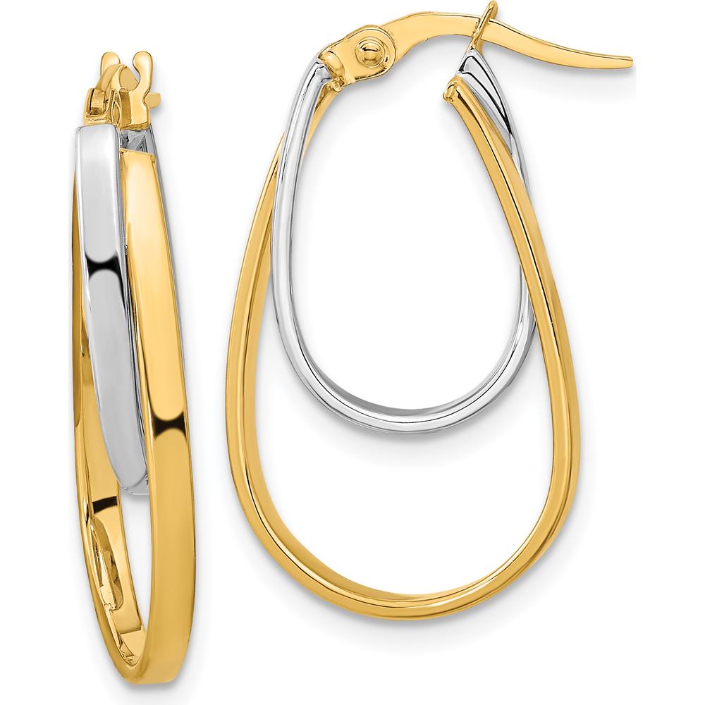 14K Two-Tone Gold Polished Double Oval Hoop Earrings - 26mm Length by 0