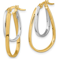 14K Two-Tone Gold Polished Double Oval Hoop Earrings - 26mm Length by 0