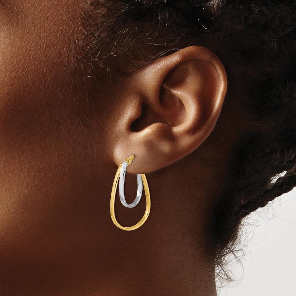 14K Two-Tone Gold Polished Double Oval Hoop Earrings - 26mm Length by 0
