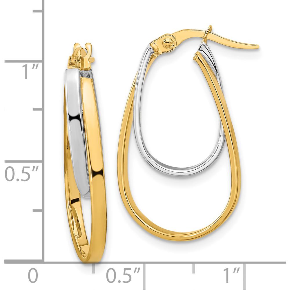 14K Two-Tone Gold Polished Double Oval Hoop Earrings - 26mm Length by 0