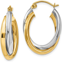 14K Two-Tone Gold Polished Double Oval Hoop Earrings - Elegant Women's Jewelry by 0