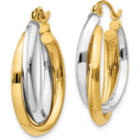 14K Two-Tone Gold Polished Double Oval Hoop Earrings - Elegant Women's Jewelry by 0