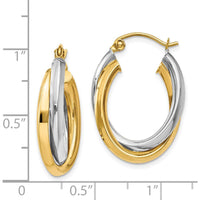 14K Two-Tone Gold Polished Double Oval Hoop Earrings - Elegant Women's Jewelry by 0