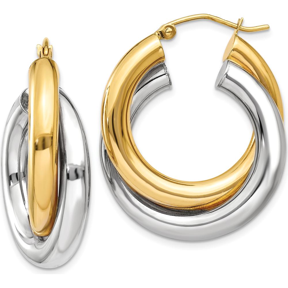 14K Two-Tone Gold Polished Double Tube Hoop Earrings - 28mm Length by Oro Pregiato