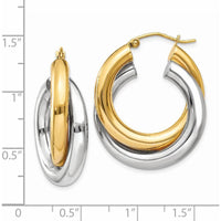 14K Two-Tone Gold Polished Double Tube Hoop Earrings - 28mm Length by Oro Pregiato