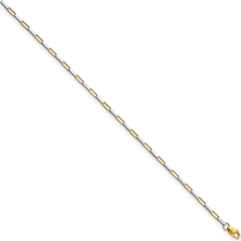 14K Two-Tone Gold Polished Fancy Box Link Bracelet - 7.5" Length by Oro Pregiato