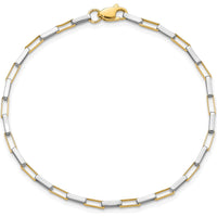 14K Two-Tone Gold Polished Fancy Box Link Bracelet - 7.5" Length by Oro Pregiato