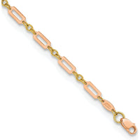 14K Two-Tone Gold Polished Fancy Rectangle Link Bracelet - 7.5" Length by Oro Pregiato