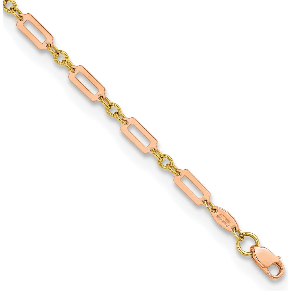 14K Two-Tone Gold Polished Fancy Rectangle Link Bracelet - 7.5" Length by Oro Pregiato