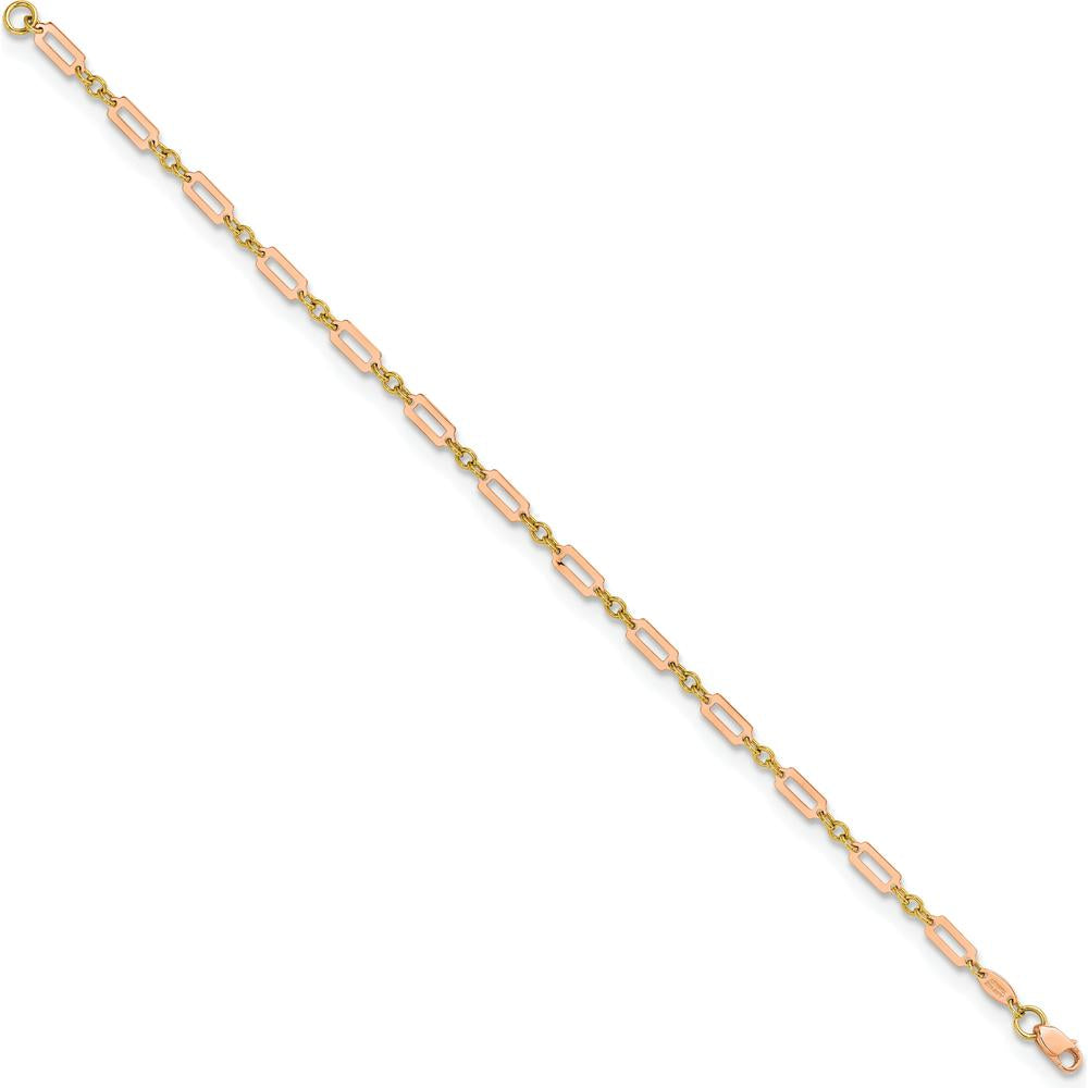 14K Two-Tone Gold Polished Fancy Rectangle Link Bracelet - 7.5" Length by Oro Pregiato