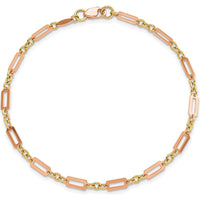 14K Two-Tone Gold Polished Fancy Rectangle Link Bracelet - 7.5" Length by Oro Pregiato