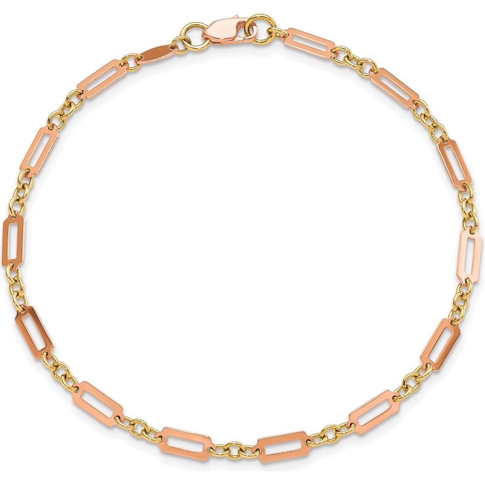 14K Two-Tone Gold Polished Fancy Rectangle Link Bracelet - 7.5" Length by Oro Pregiato