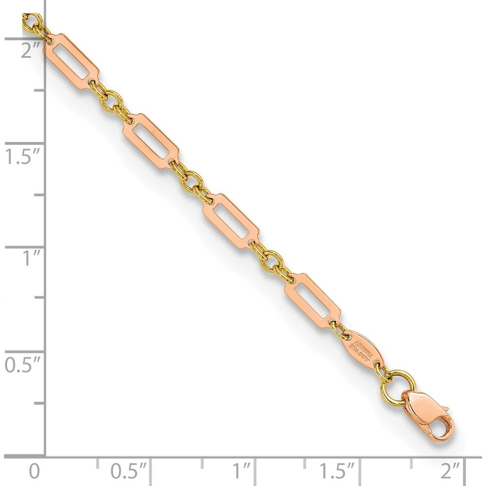 14K Two-Tone Gold Polished Fancy Rectangle Link Bracelet - 7.5" Length by Oro Pregiato