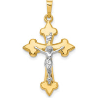 14K Two-Tone Gold Polished Fleur de Lis INRI Crucifix Pendant - 32mm Length by Oro Pregiato