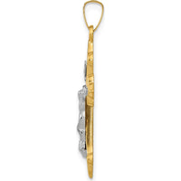 14K Two-Tone Gold Polished Fleur de Lis INRI Crucifix Pendant - 32mm Length by Oro Pregiato