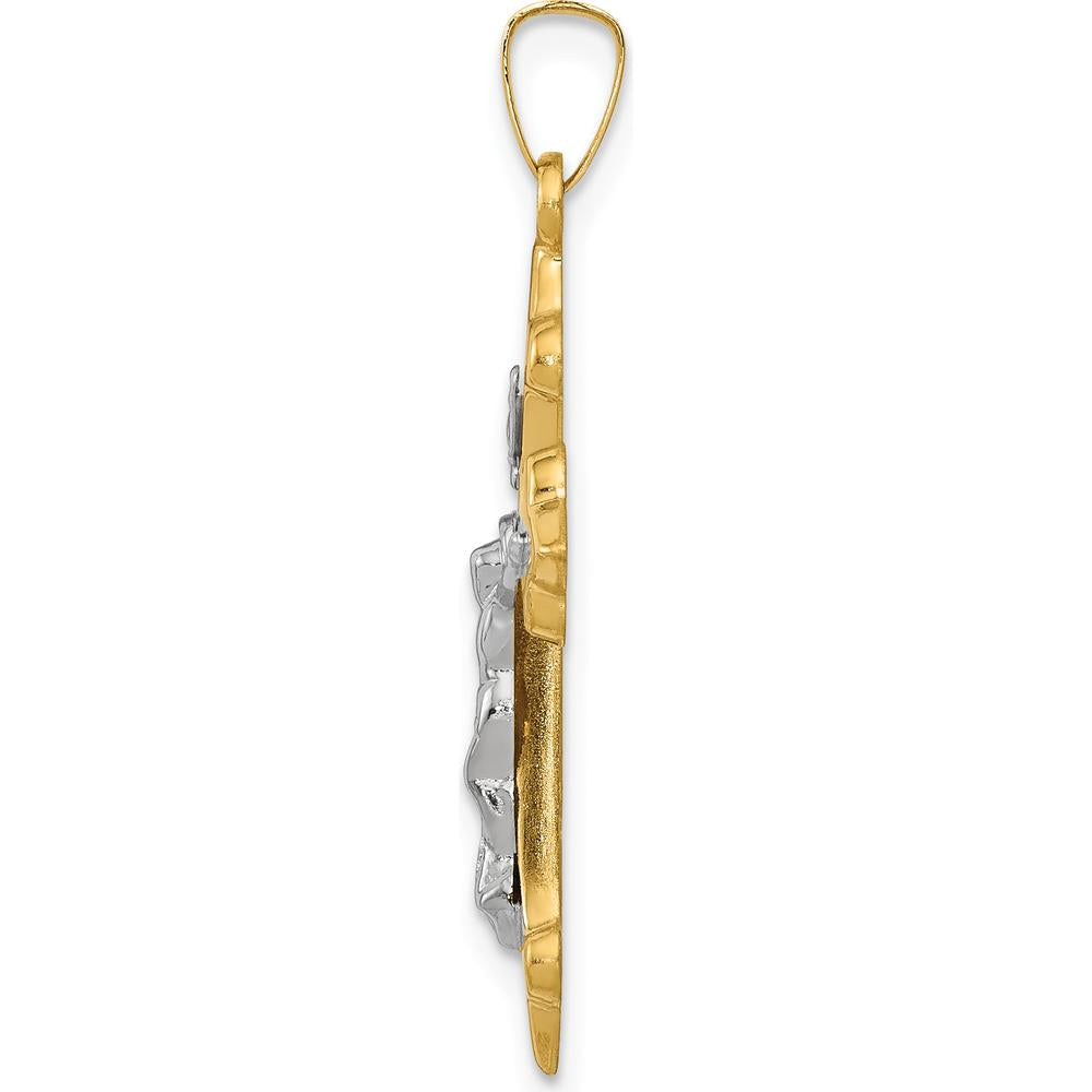 14K Two-Tone Gold Polished Fleur de Lis INRI Crucifix Pendant - 32mm Length by Oro Pregiato