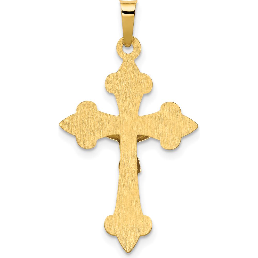 14K Two-Tone Gold Polished Fleur de Lis INRI Crucifix Pendant - 32mm Length by Oro Pregiato
